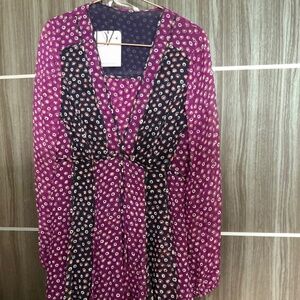 Dvf multicolor silk dress w chiffon sleeve size 4 nwt